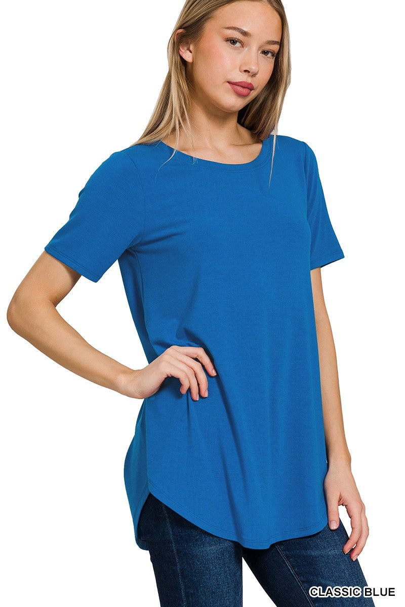 Zenana - Short Sleeve Round Neck Round Hem Top