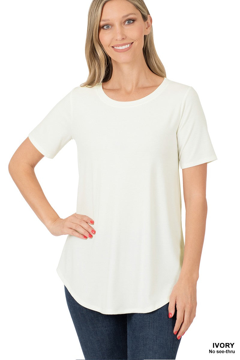 Zenana - Short Sleeve Round Neck Round Hem Top