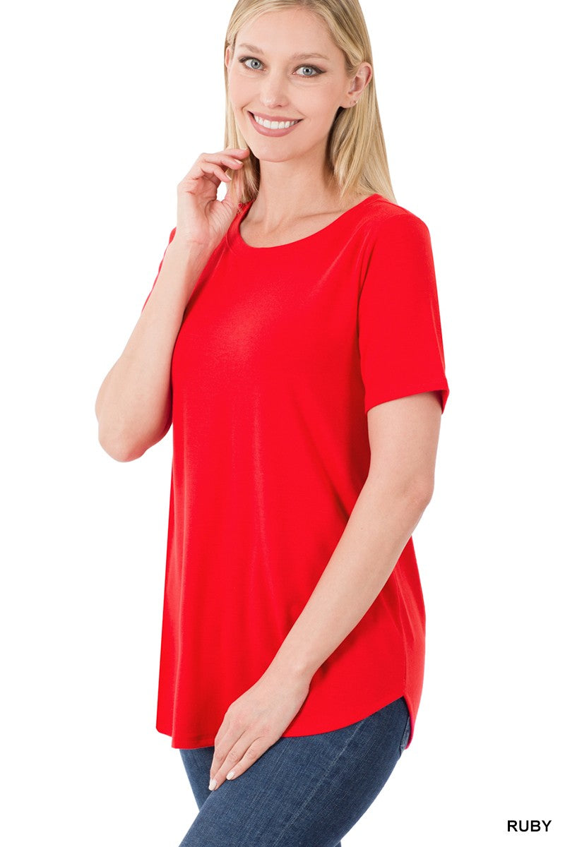 Zenana - Short Sleeve Round Neck Round Hem Top