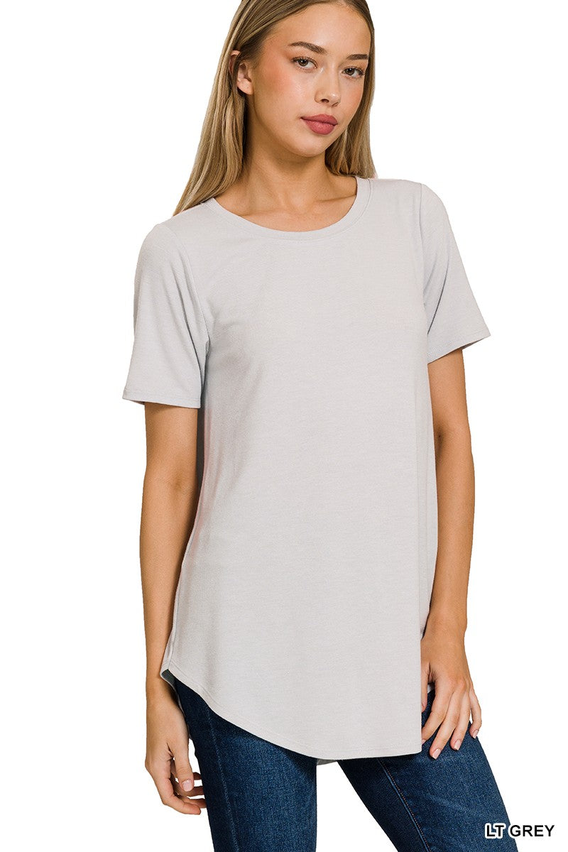 Zenana - Short Sleeve Round Neck Round Hem Top