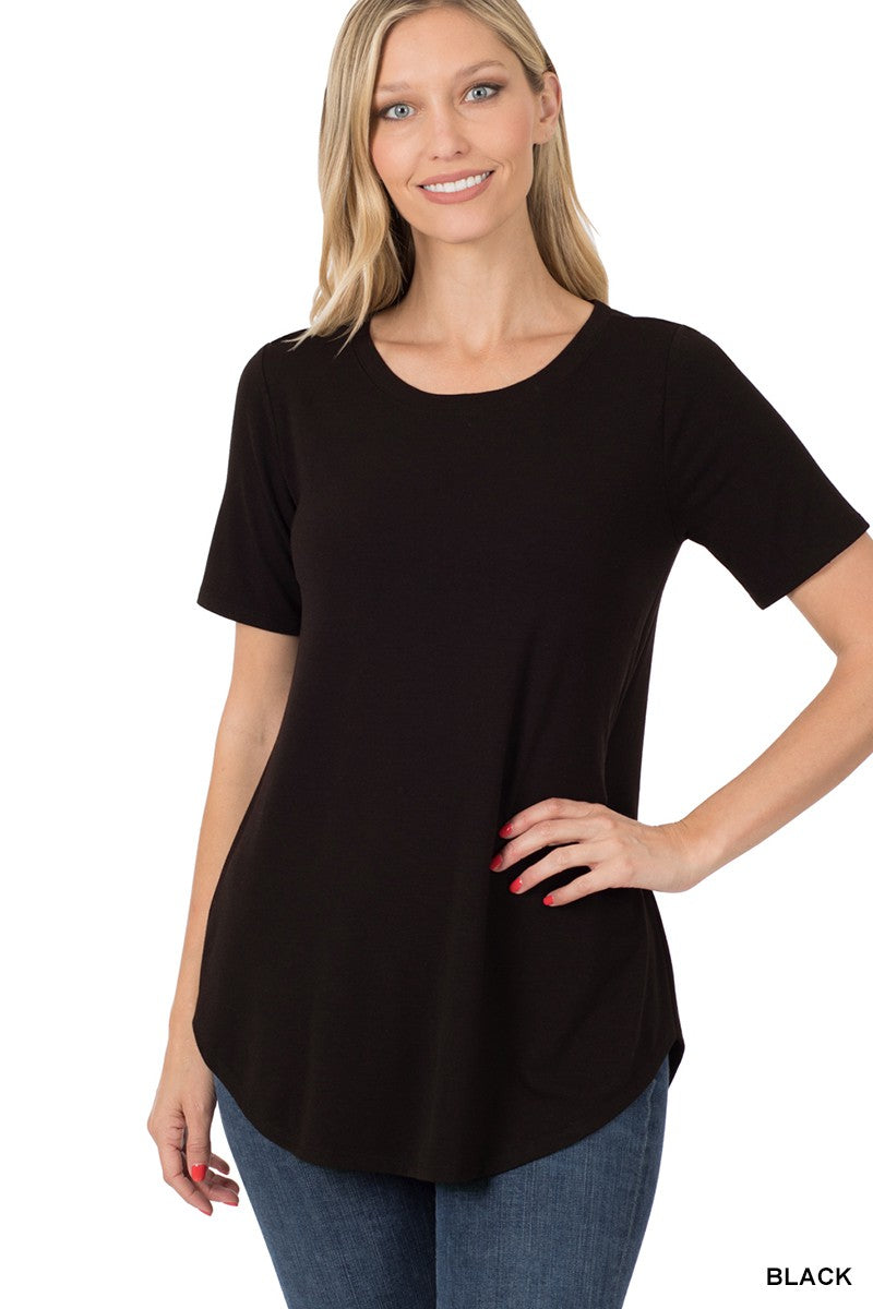 Zenana - Short Sleeve Round Neck Round Hem Top