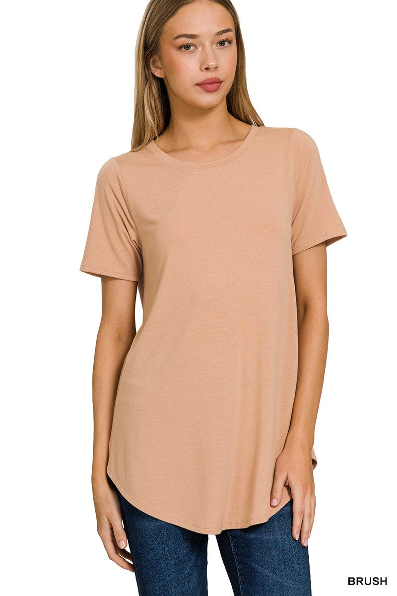 Zenana - Short Sleeve Round Neck Round Hem Top