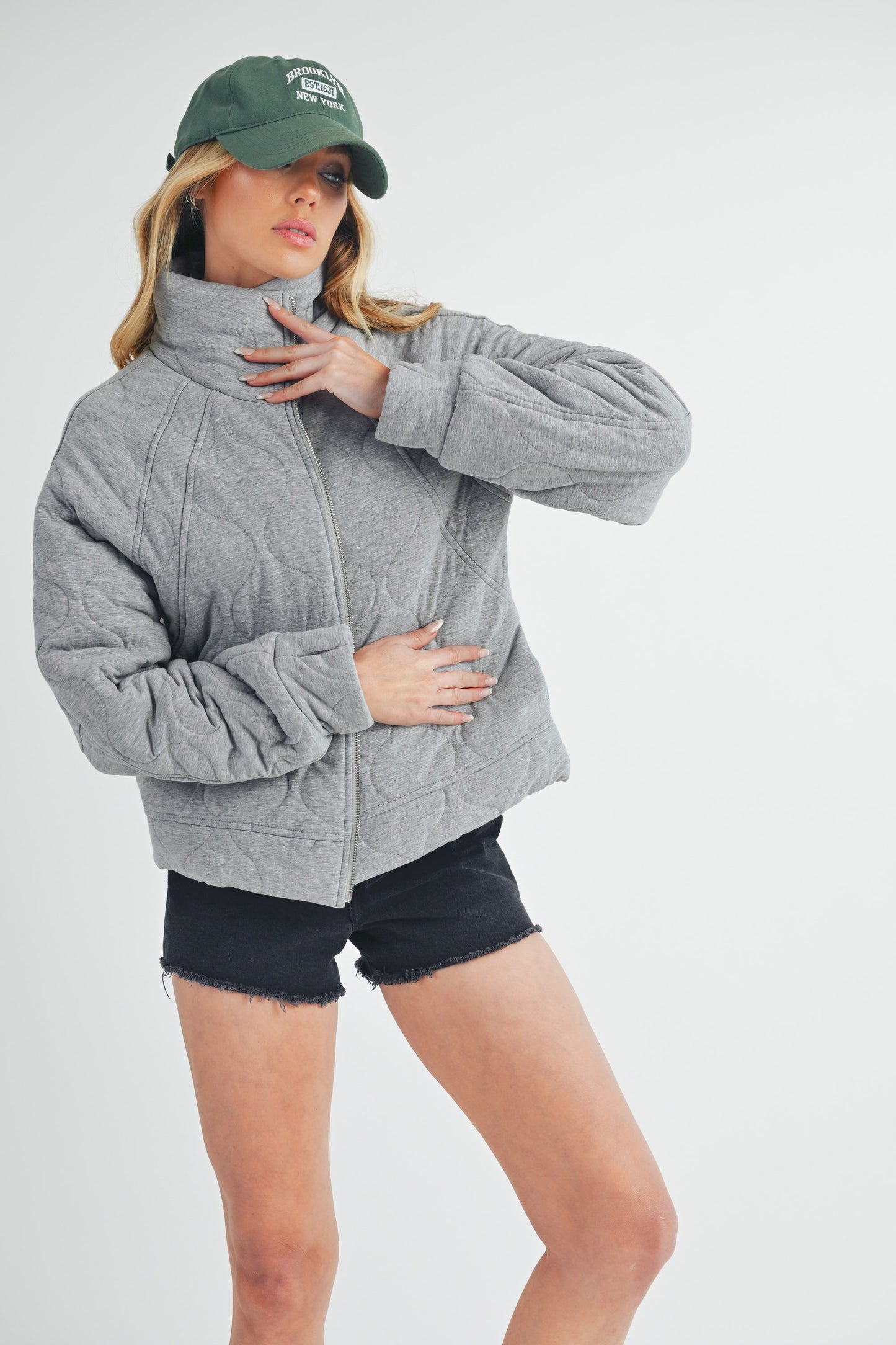 Darla Quilted Crop Bomber Jacket
