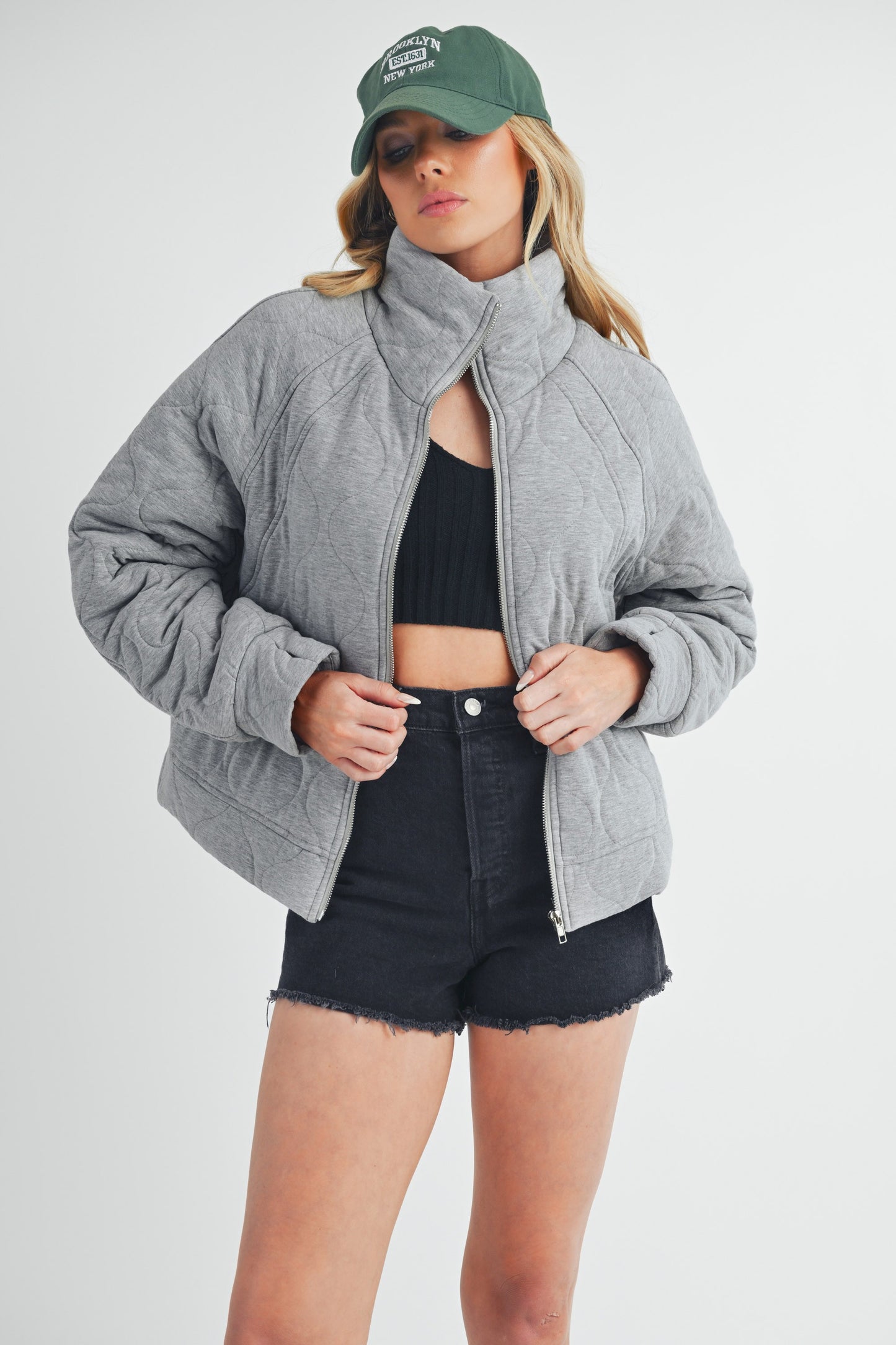 Darla Quilted Crop Bomber Jacket
