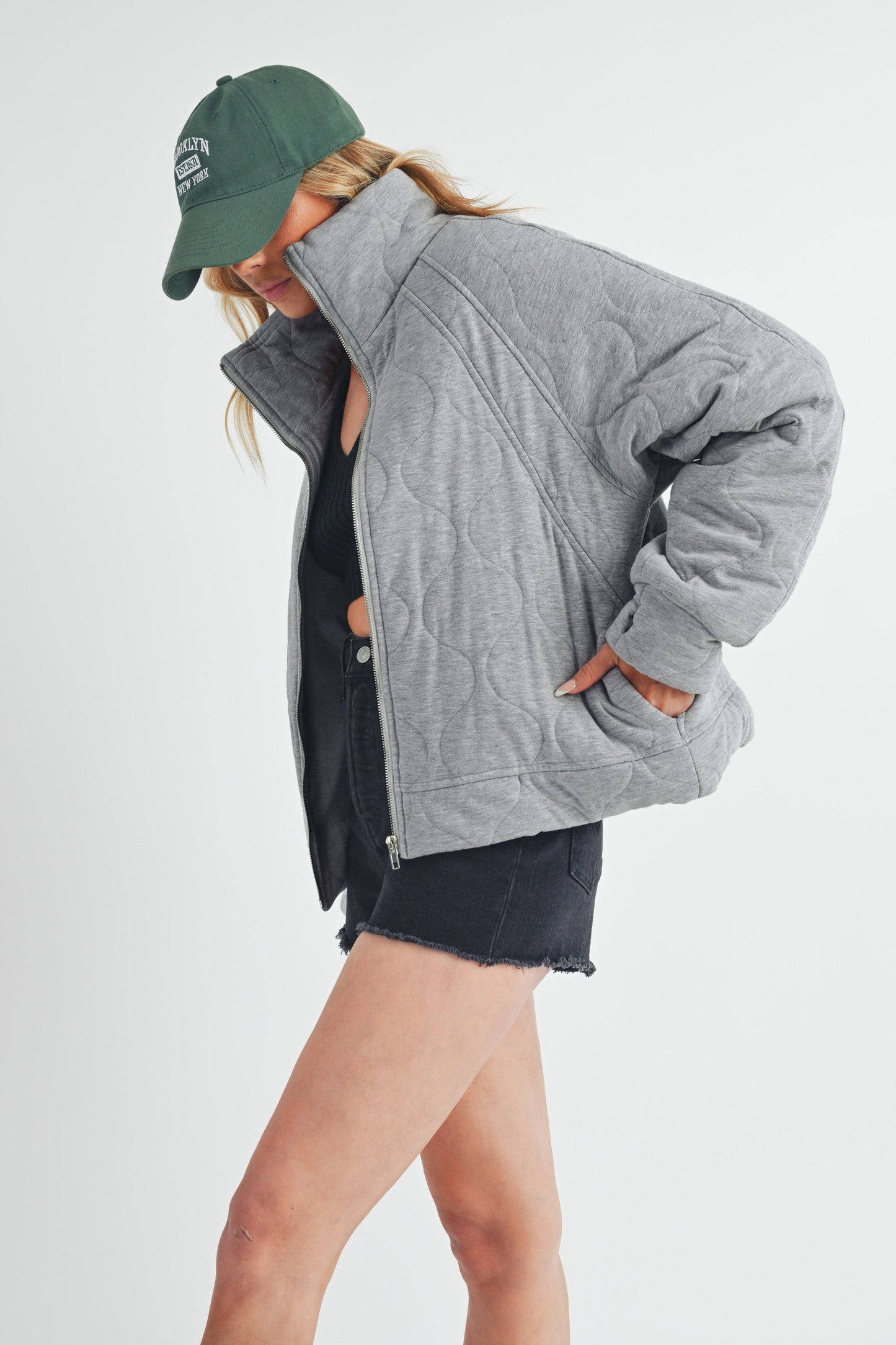 Darla Quilted Crop Bomber Jacket