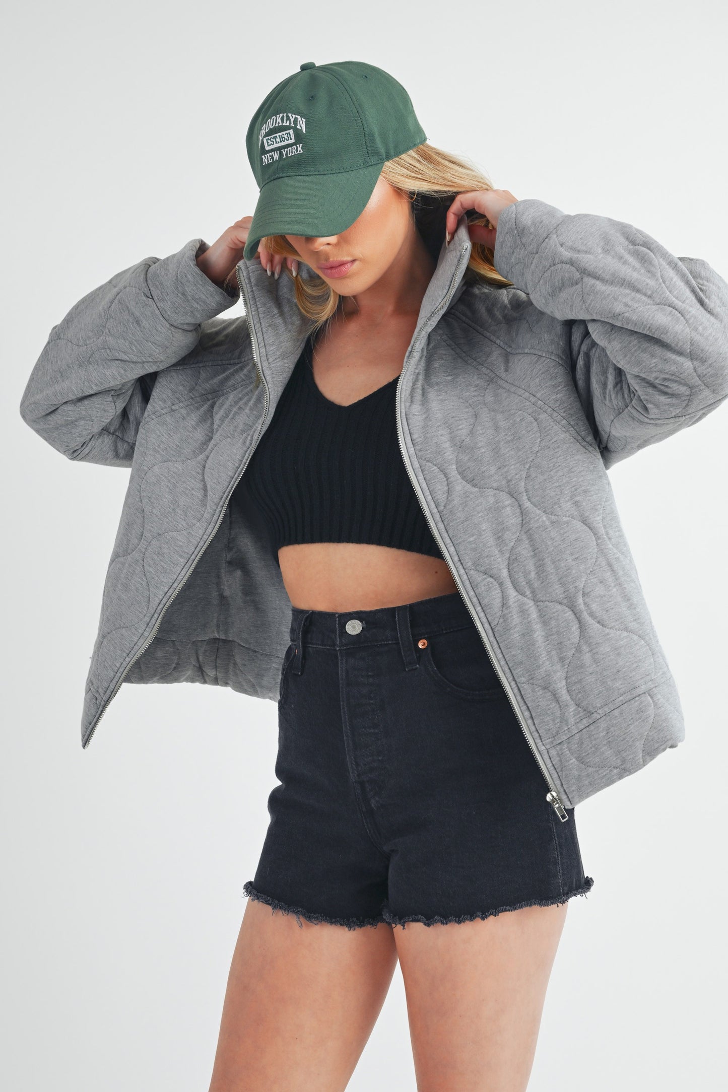 Darla Quilted Crop Bomber Jacket