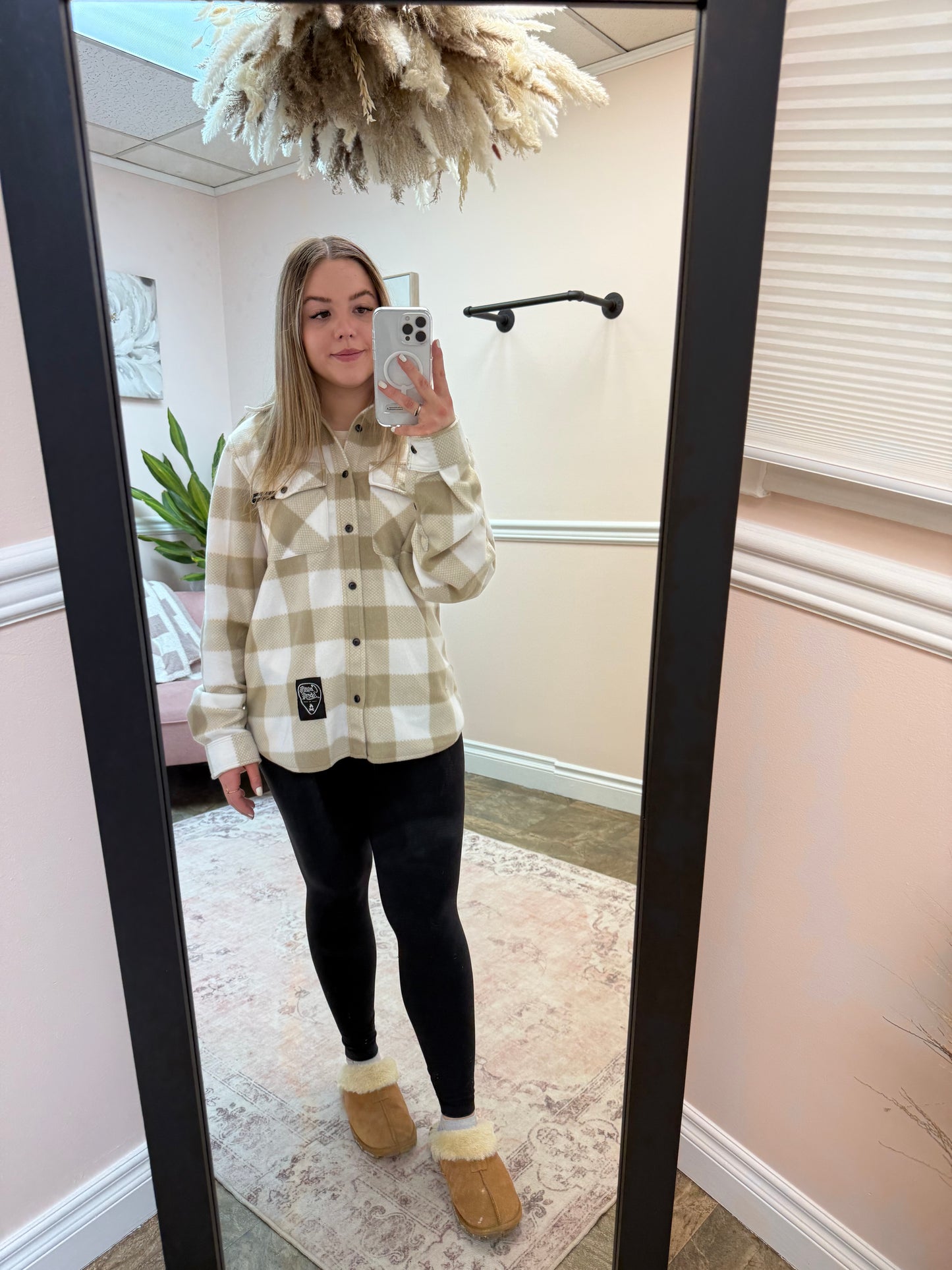 Oxford Tan + White Plaid Fleece