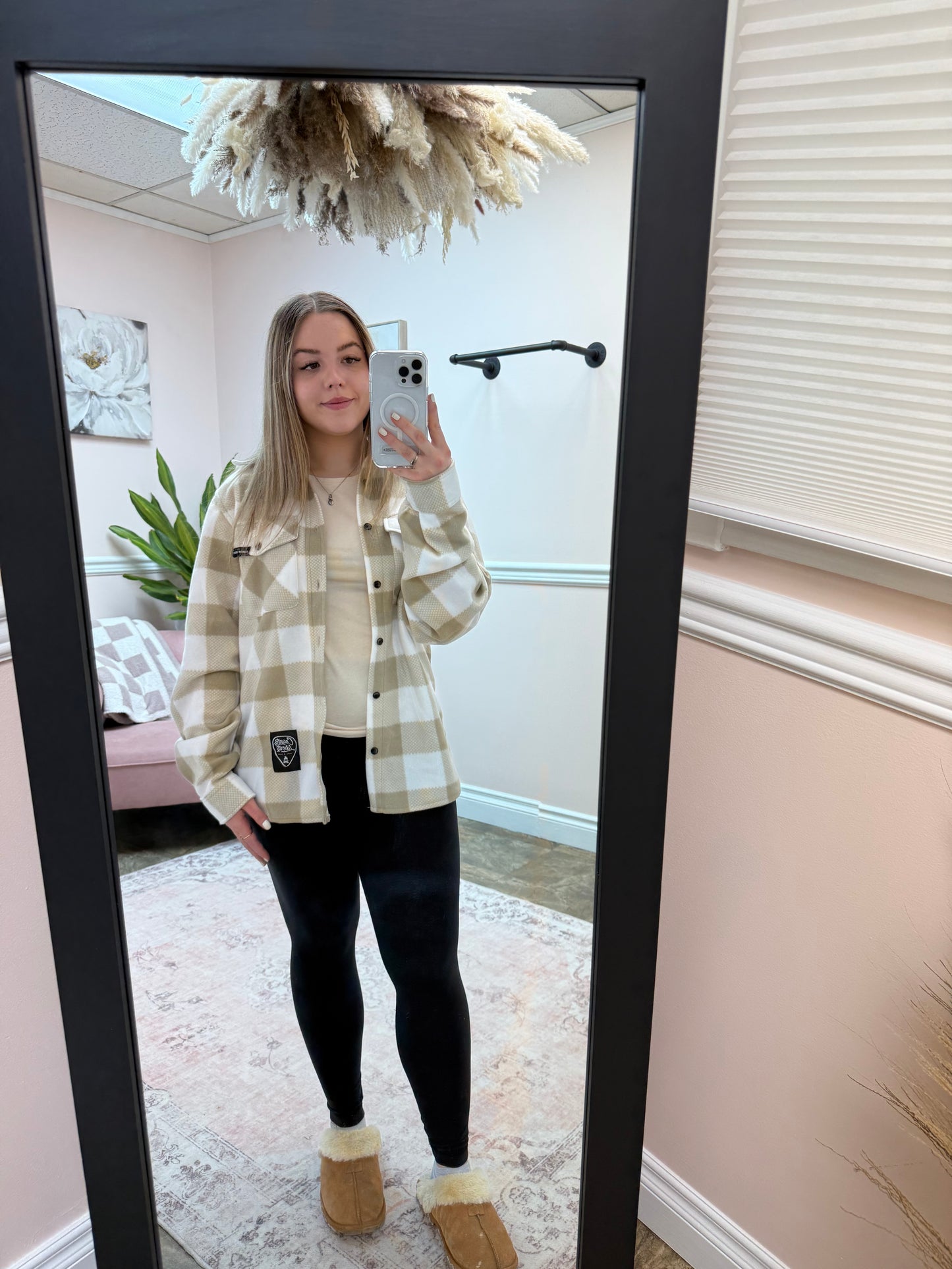 Oxford Tan + White Plaid Fleece