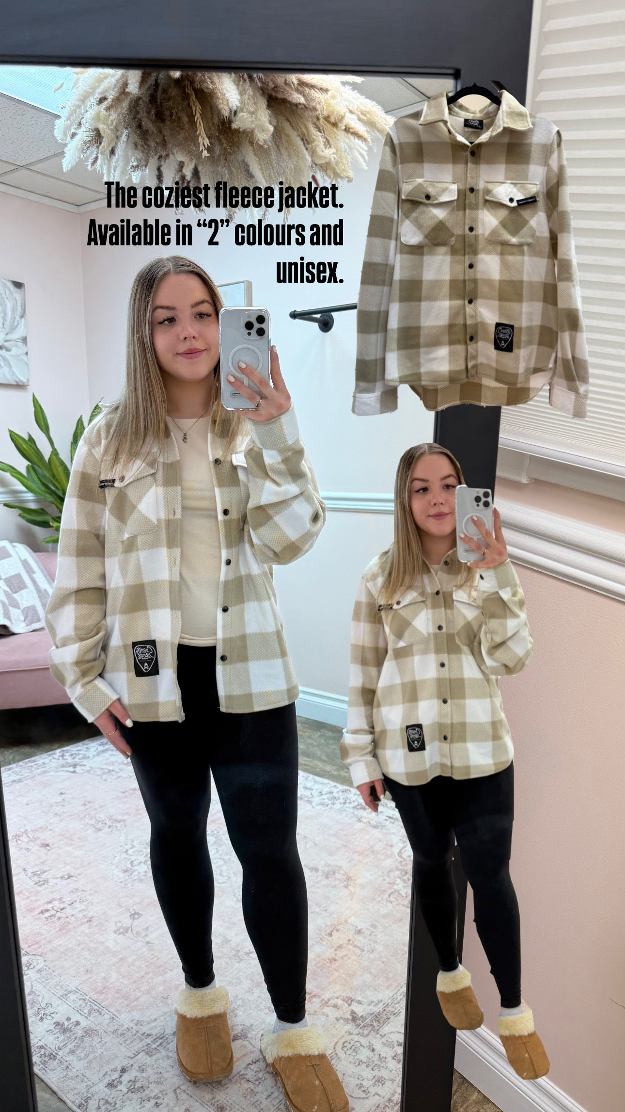 Oxford Tan + White Plaid Fleece