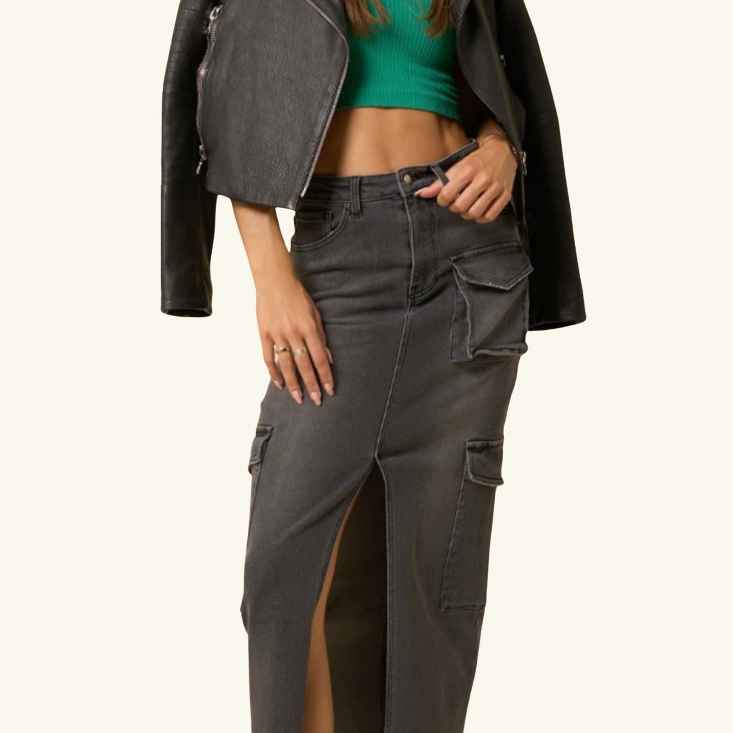 Insane Gene - Black Charcoal Denim Maxi Skirt