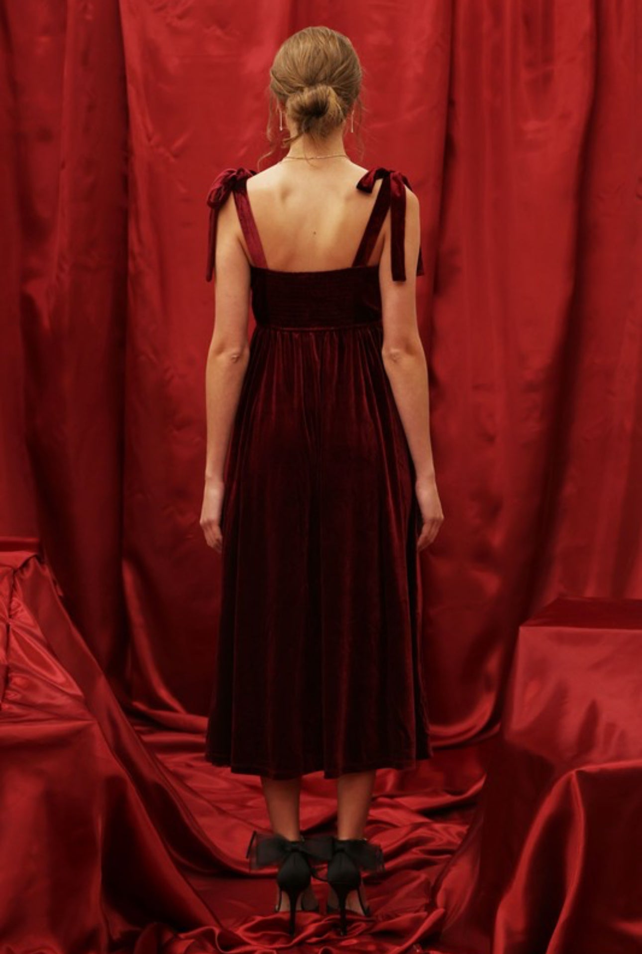 Cranberry Dreams Burgundy Velvet Bow Dress