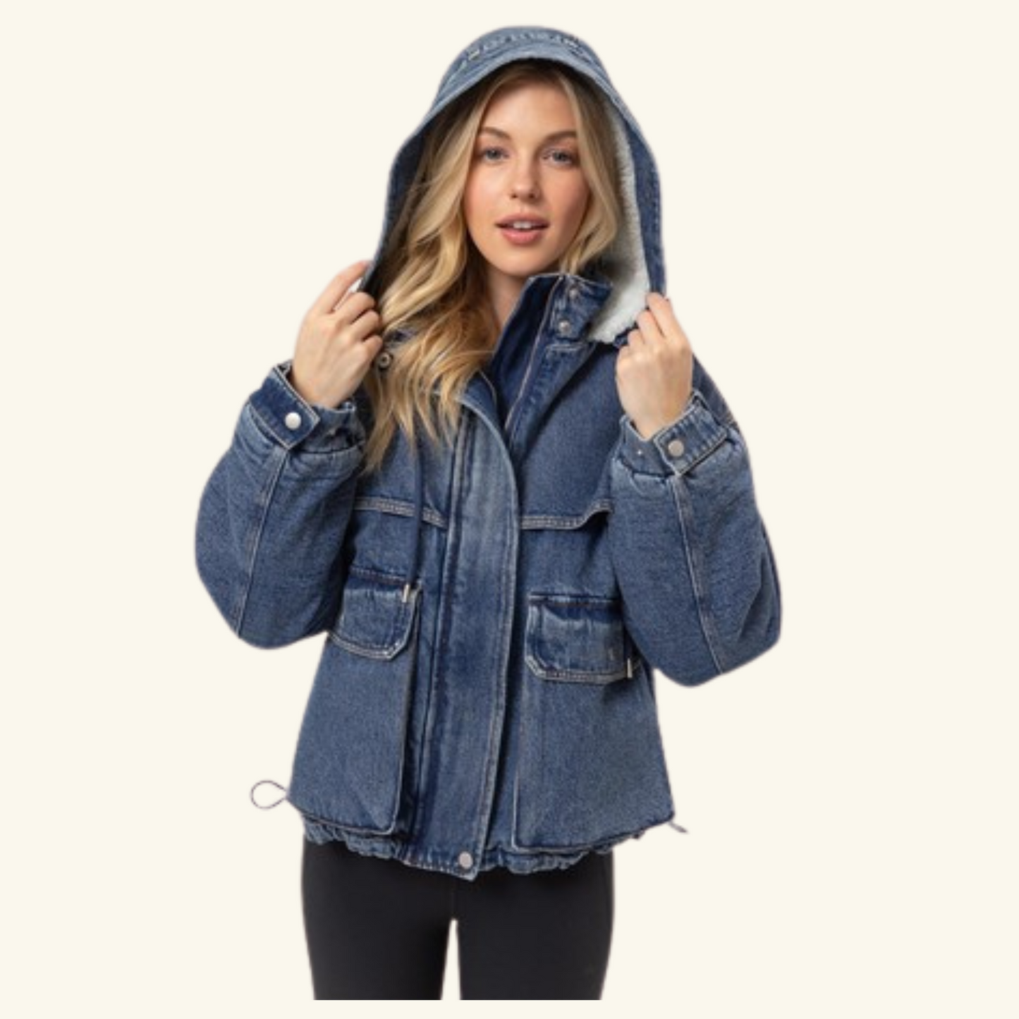 Denim Hooded Sherpa Jacket
