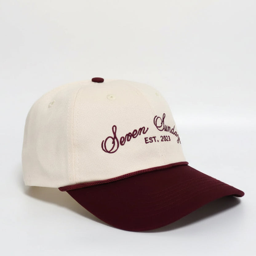 Seven Sundays Dad Hat - White w/Burgundy Beak