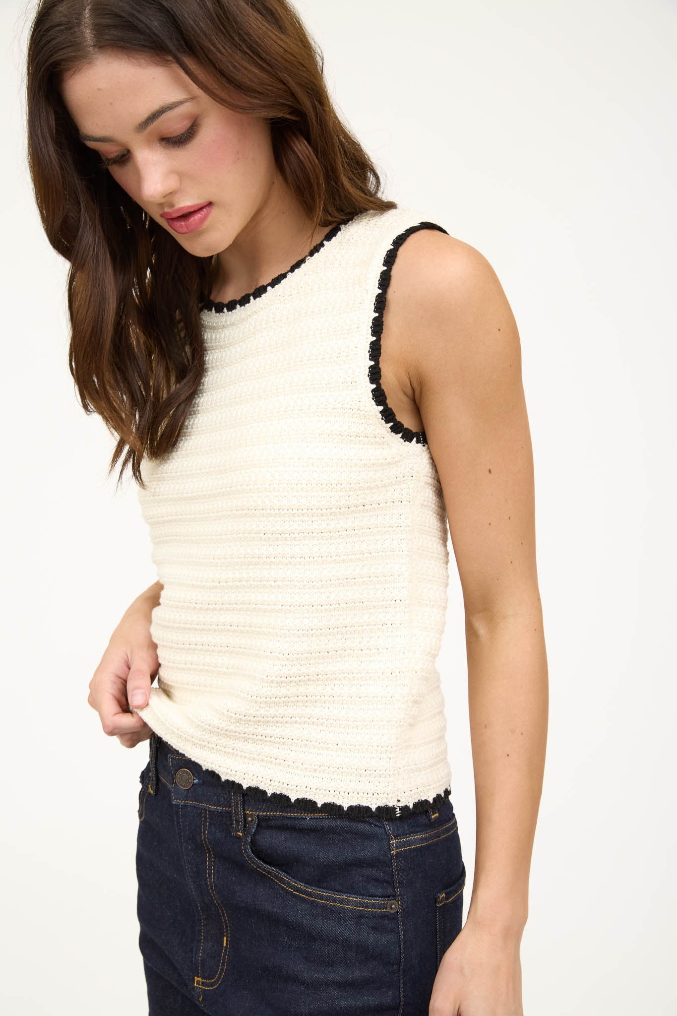 Bella Crochet Knit Sleeveless Sweater Top