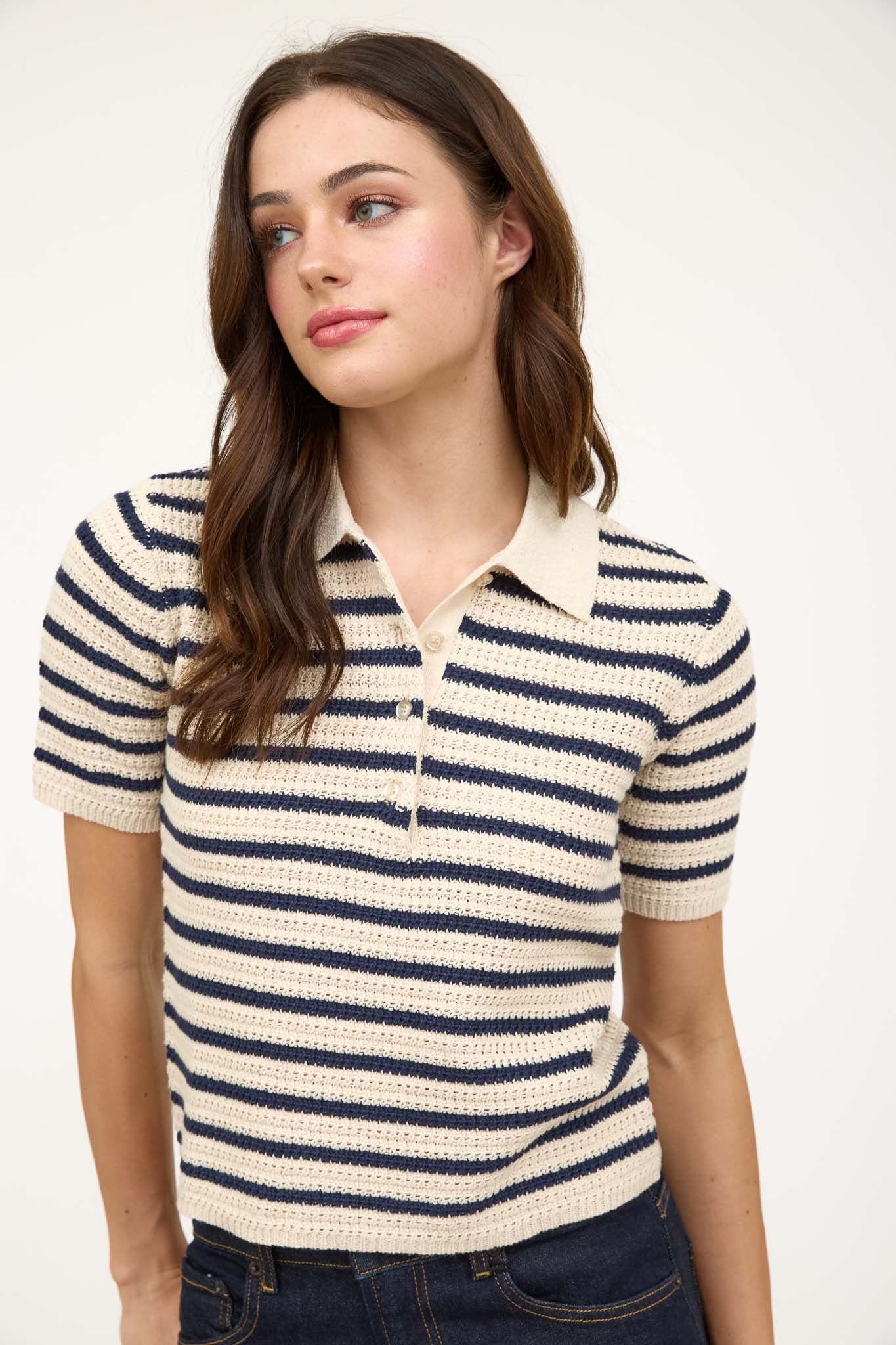 Polo Striped Collar Sweater Top