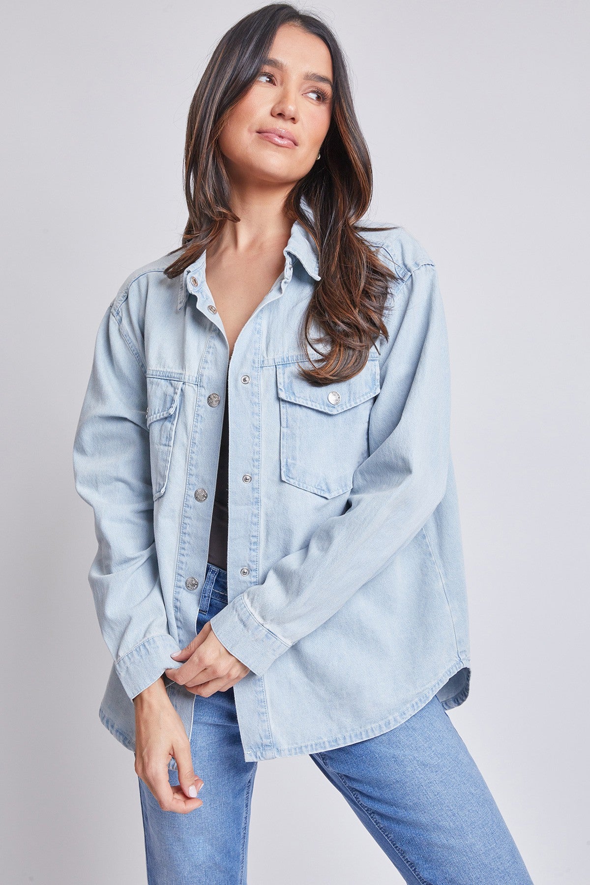 Missy Denim Shacket with Flap Pockets