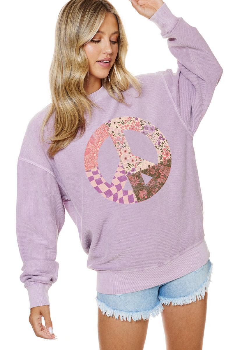 Floral Peace Boho Corduroy Graphic Crewneck
