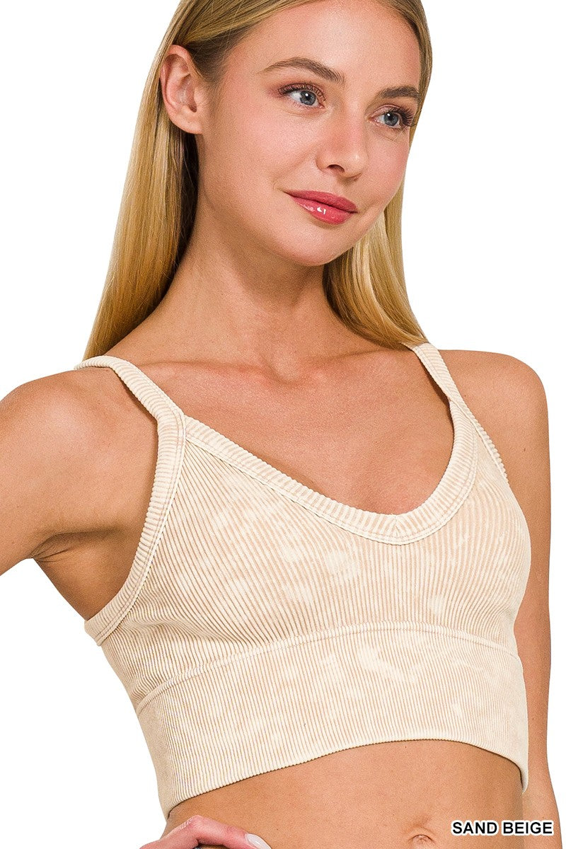 Nova Washed Ribbed Seamless V Neck Cropped Cami Top