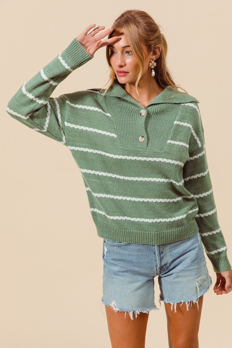 Striped Shawl Collar Sweater Top