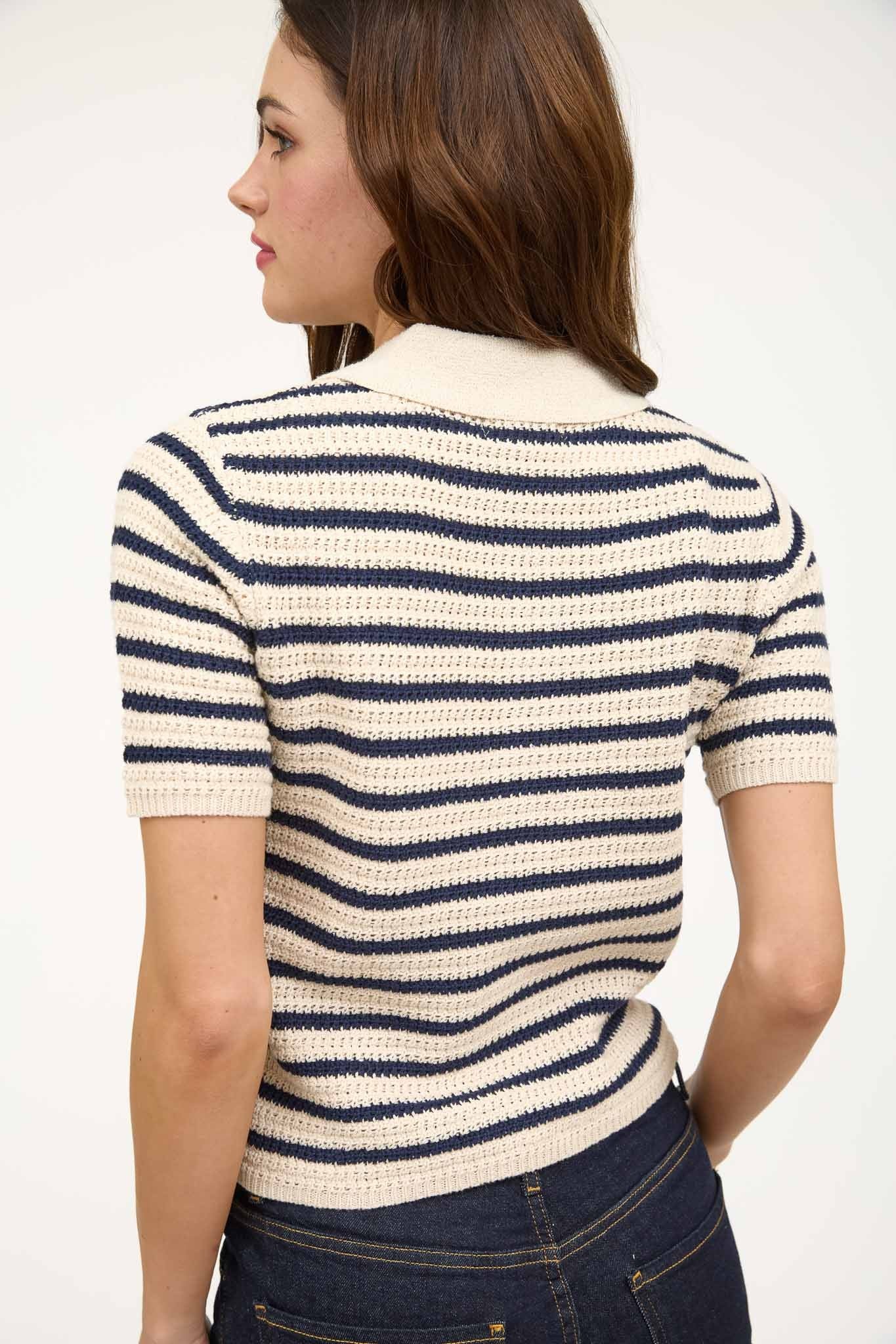 Polo Striped Collar Sweater Top