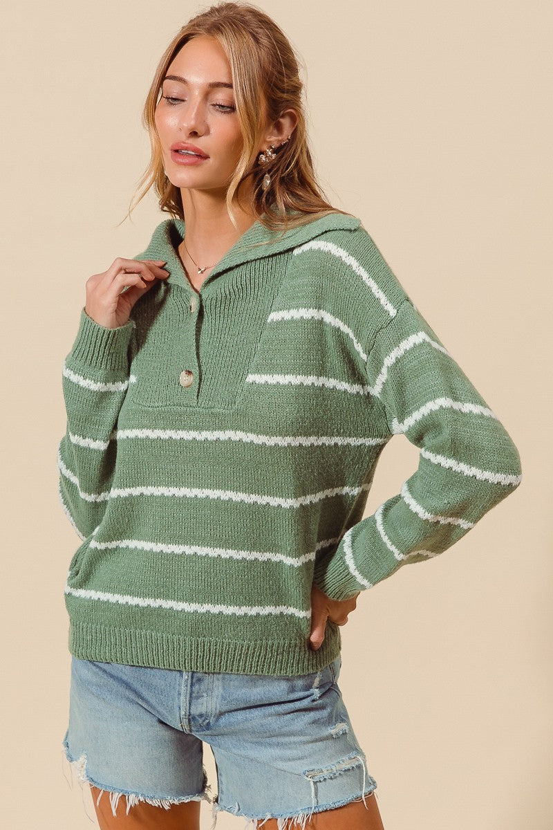 Striped Shawl Collar Sweater Top