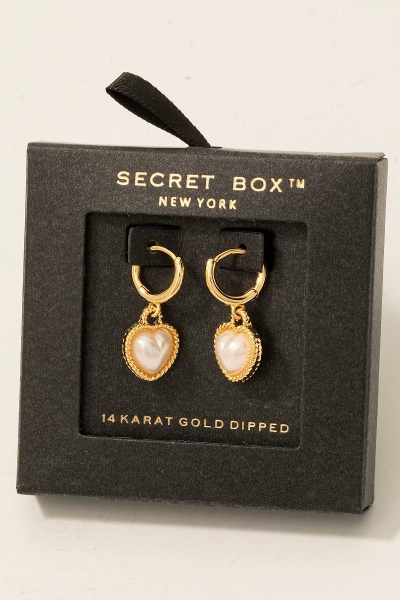 Pearl Heart Charm Hoop Earrings