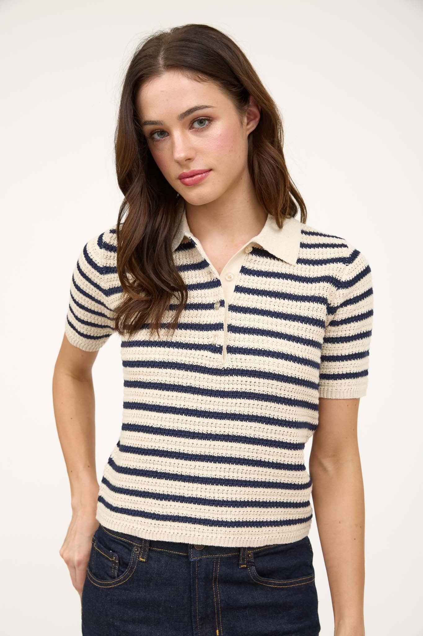 Polo Striped Collar Sweater Top