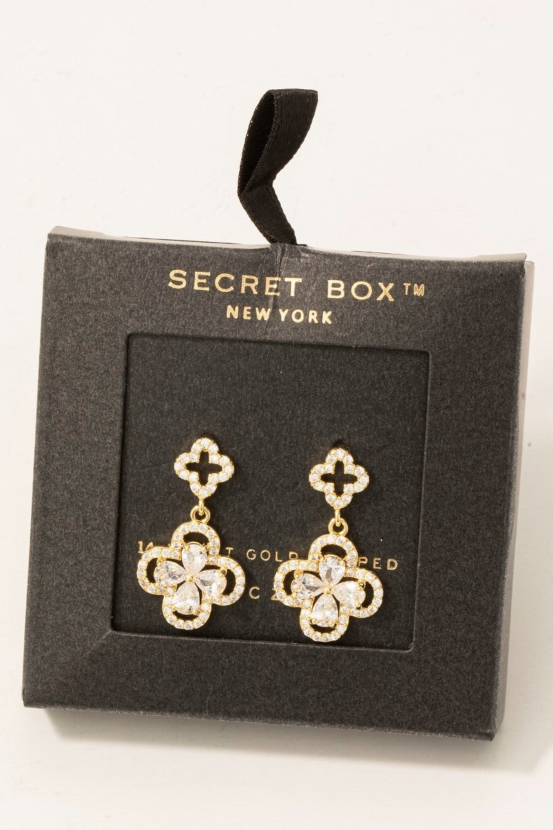 CZ Pave Double Clover Drop Earrings