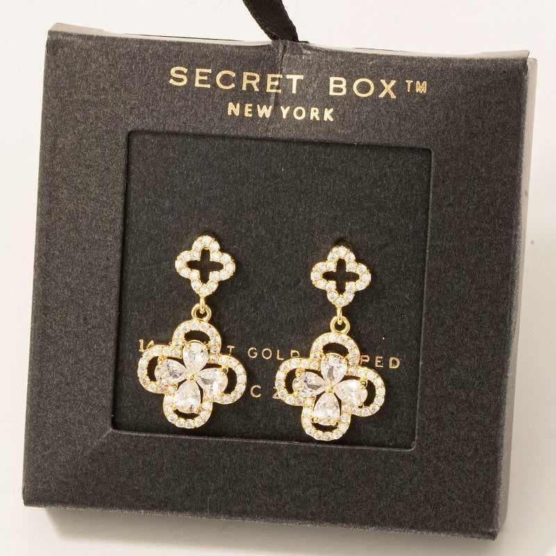 CZ Pave Double Clover Drop Earrings