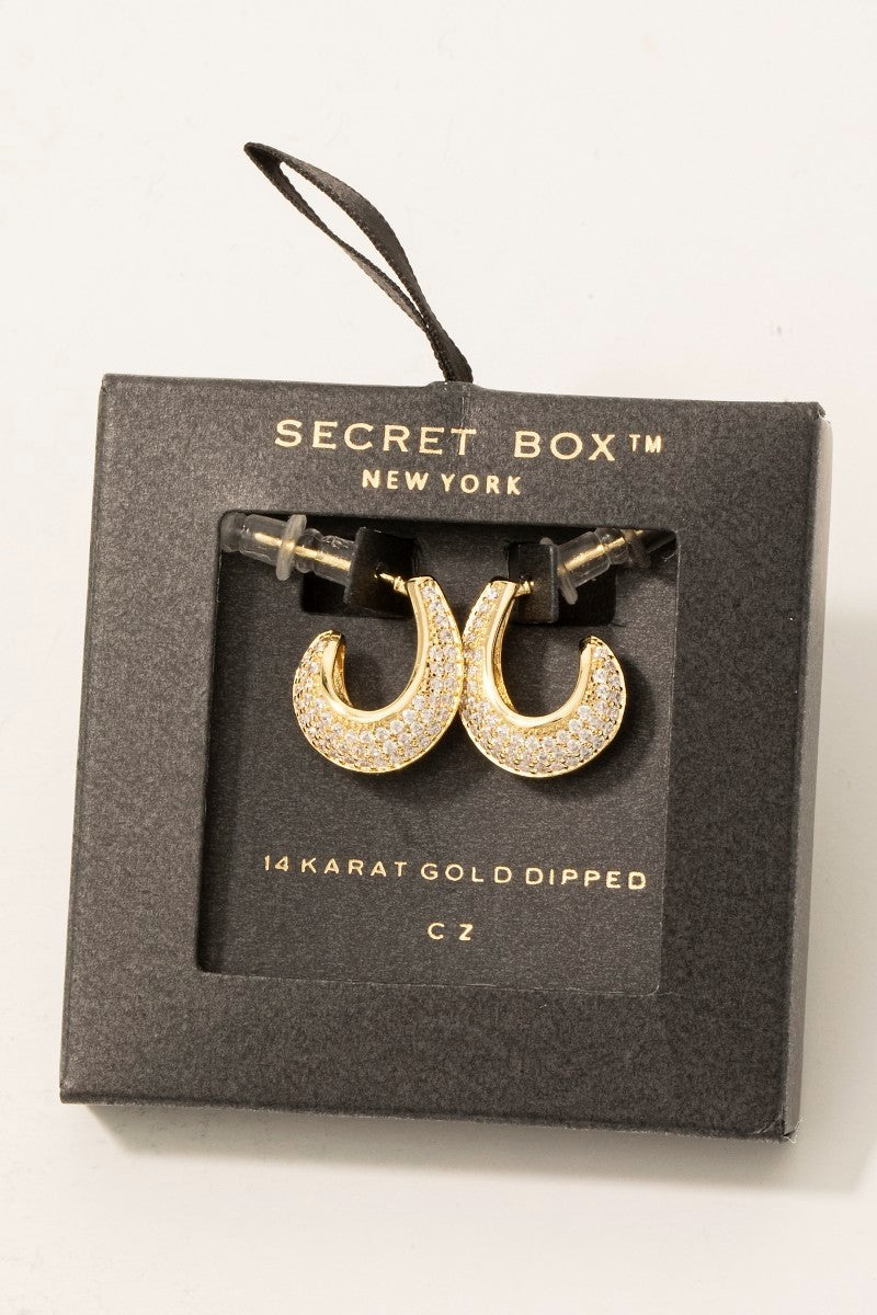 CZ Pave J Hoop Earrings
