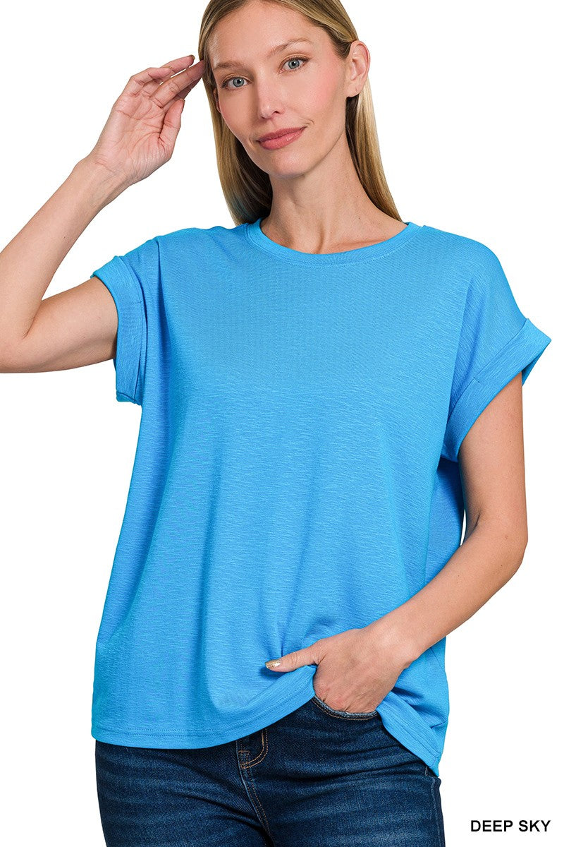 Jade Cotton Modal Slub Rolled Sleeve Tee
