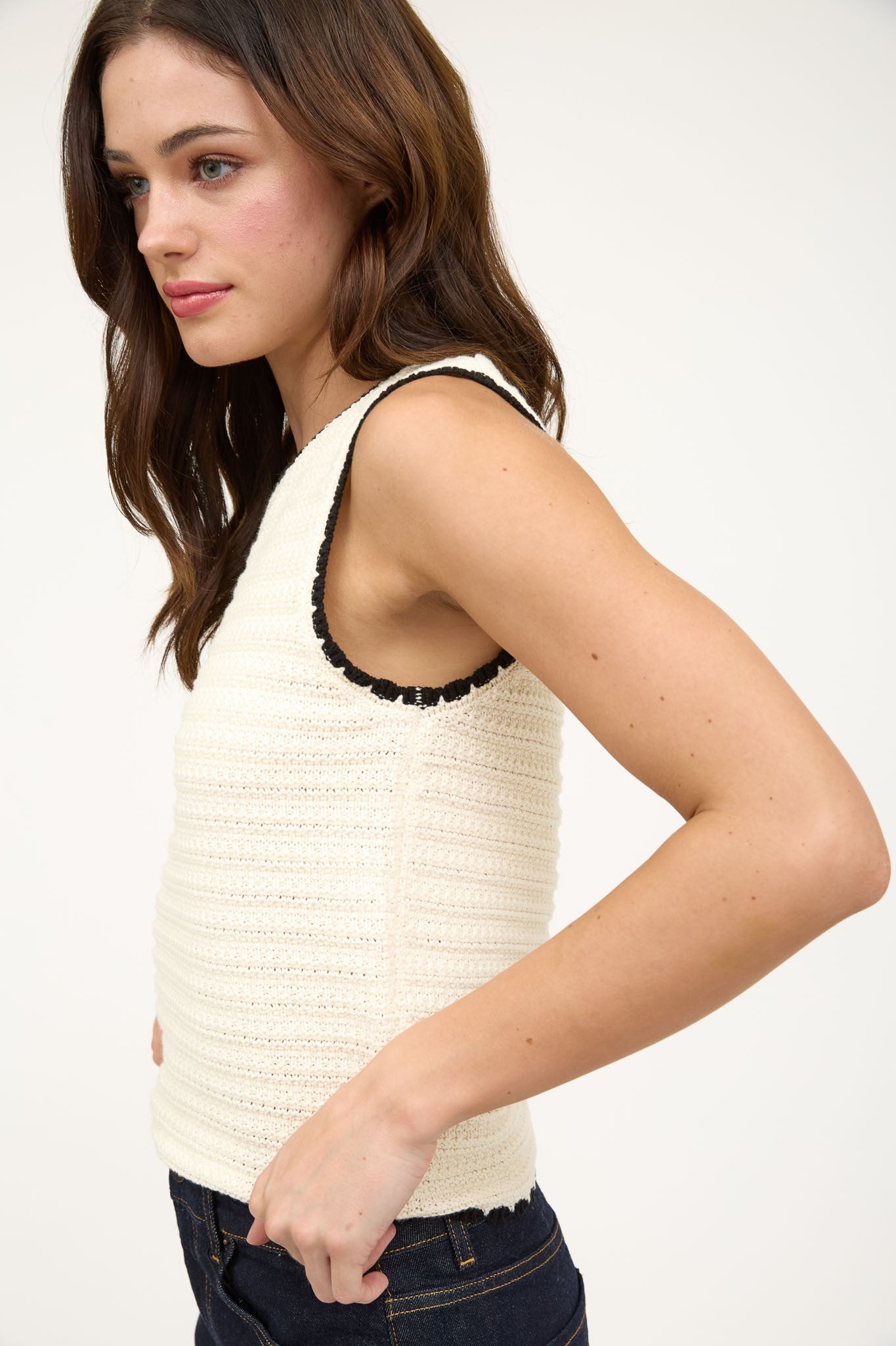 Bella Crochet Knit Sleeveless Sweater Top