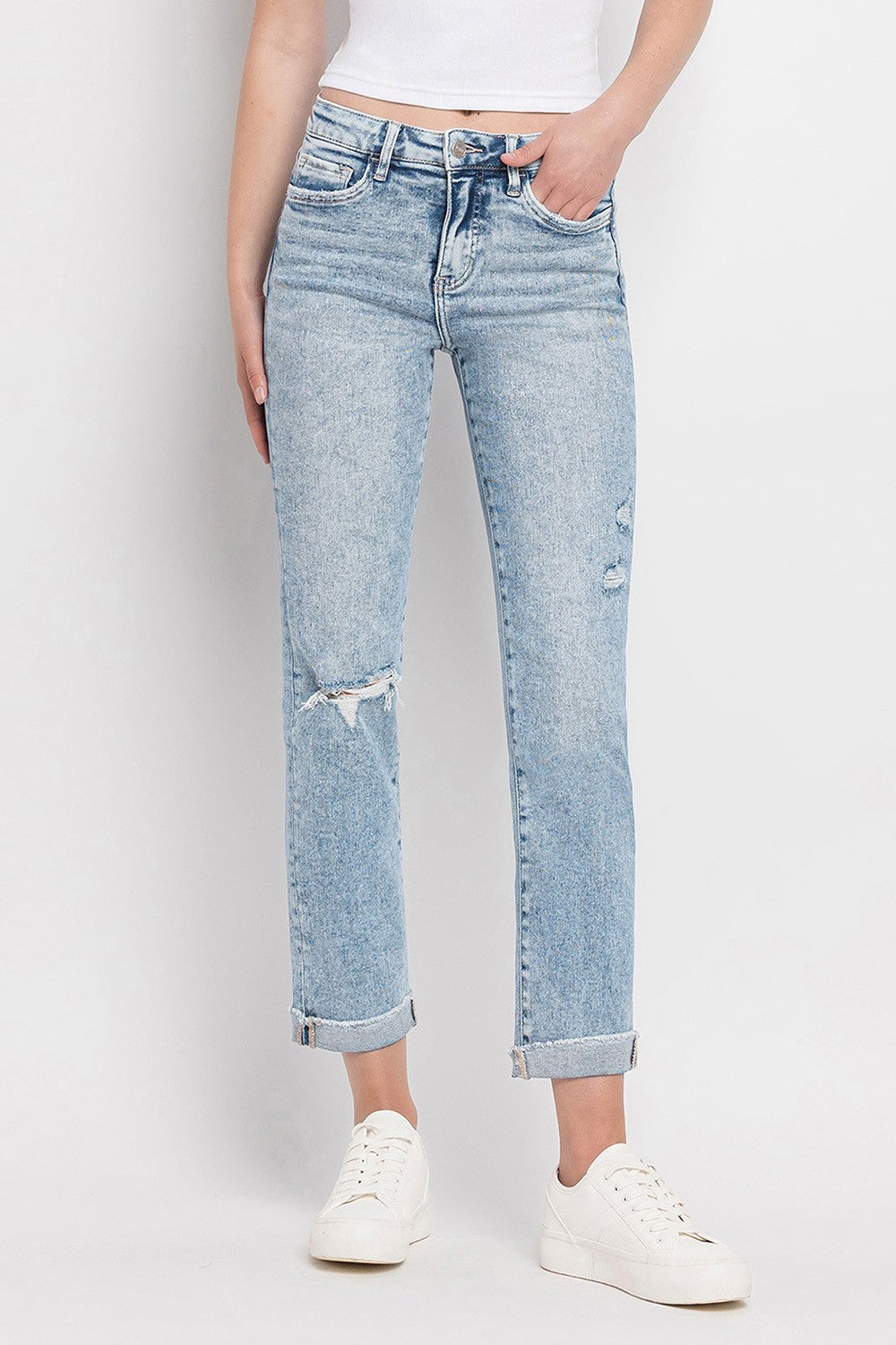 Timeless Tummy Control HR Cuff Slim Straight Jean