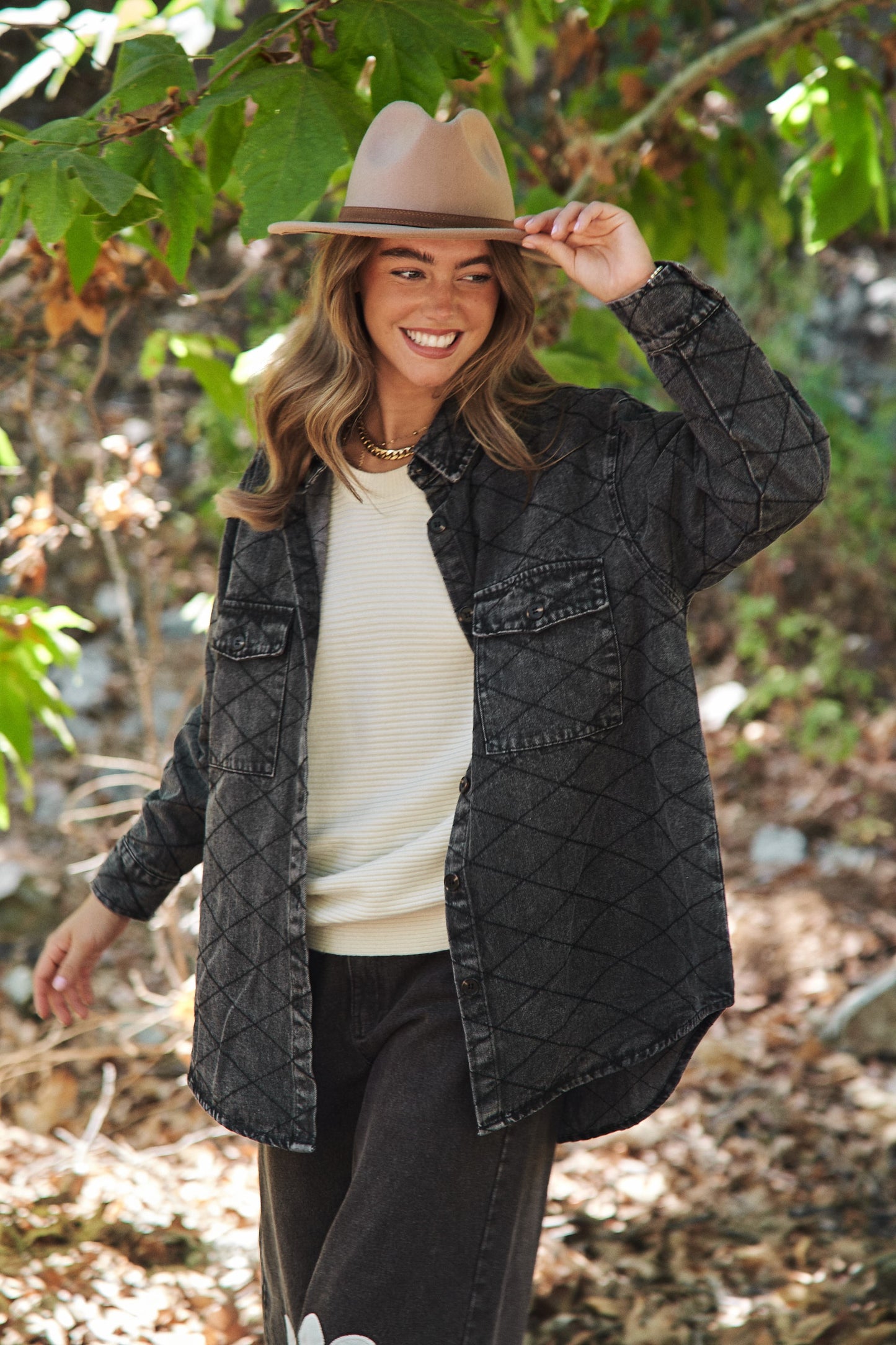 Classic Quilt Stitch Design Denim Jacket