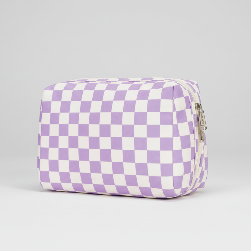 Violet Vibe Checkered Cosmetic Bag