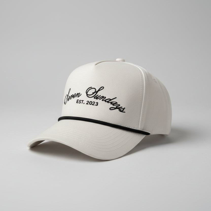 Seven Sundays Trucker Hat - White w/ Black Roping