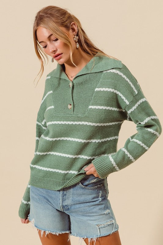 Striped Shawl Collar Sweater Top
