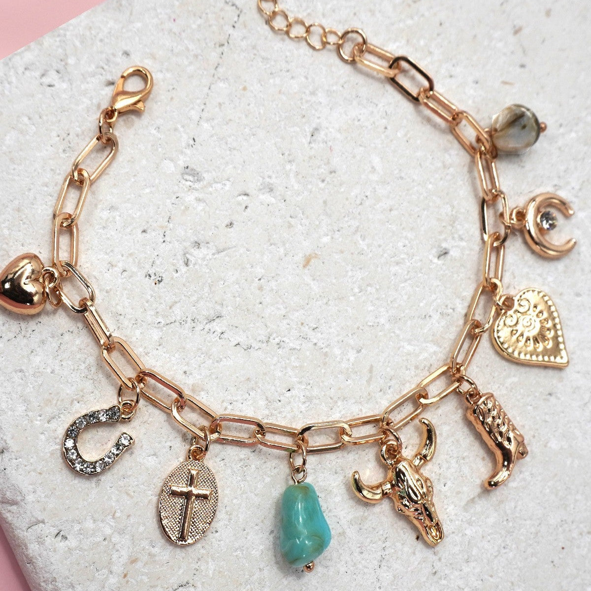 Longhorn Luxe Gold Charm Bracelet