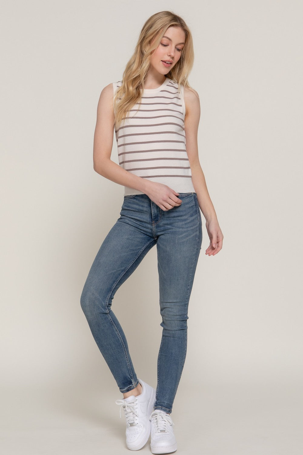 Spring Striped Round Neck Sweater