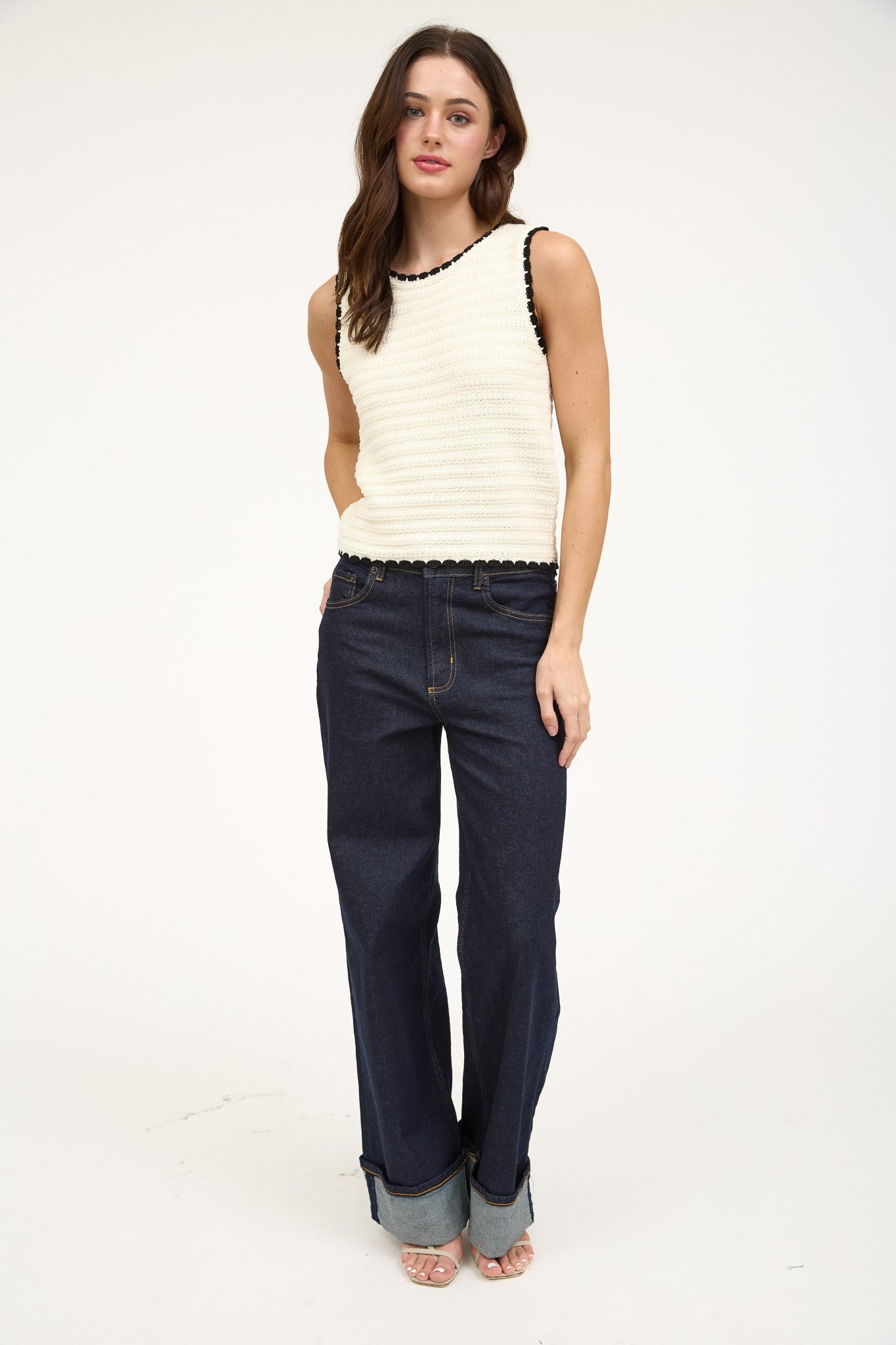 Bella Crochet Knit Sleeveless Sweater Top