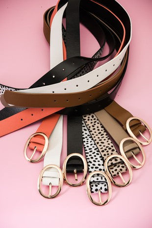 Classic Oval Buckle Leather Belt