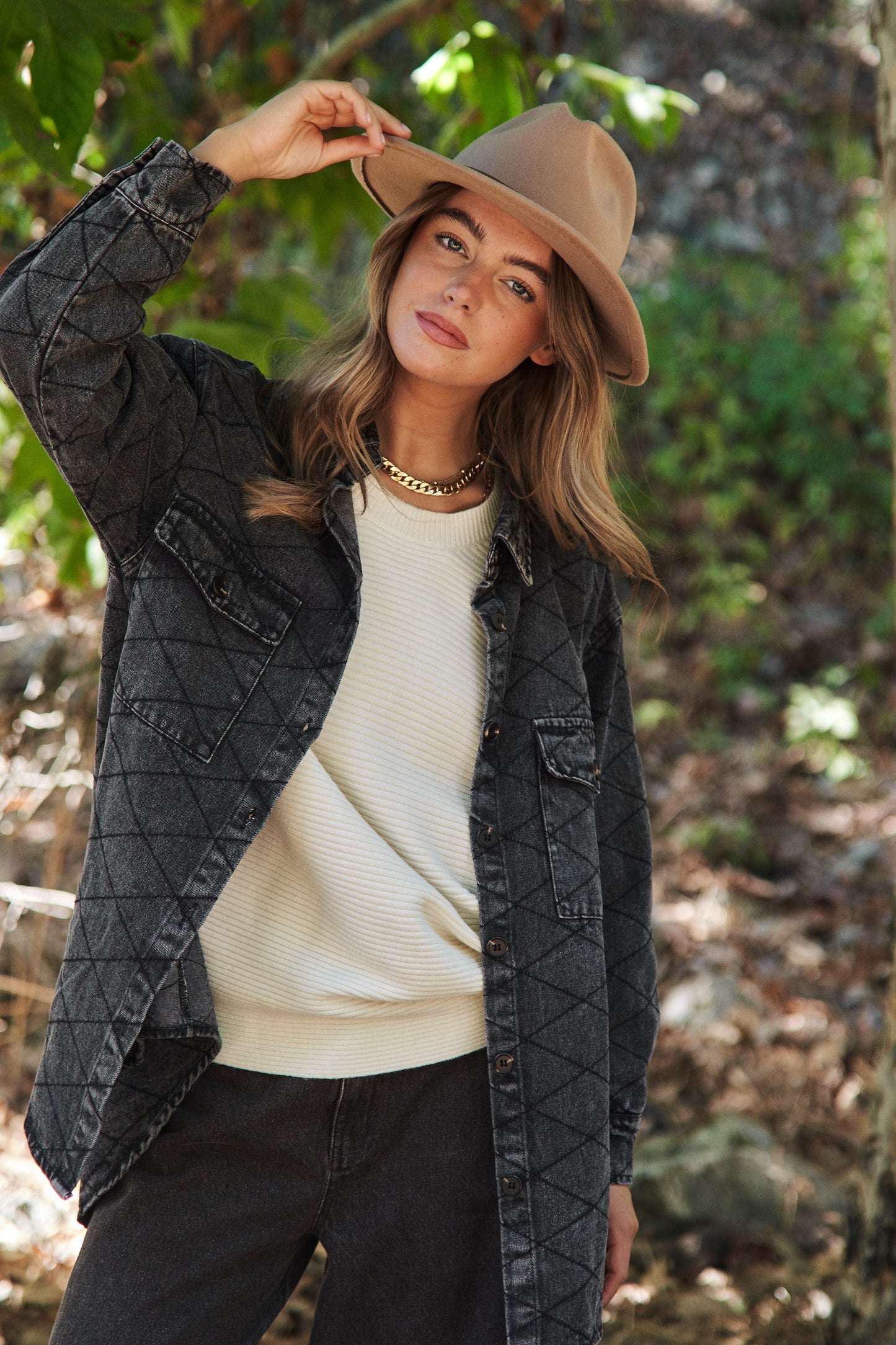 Classic Quilt Stitch Design Denim Jacket