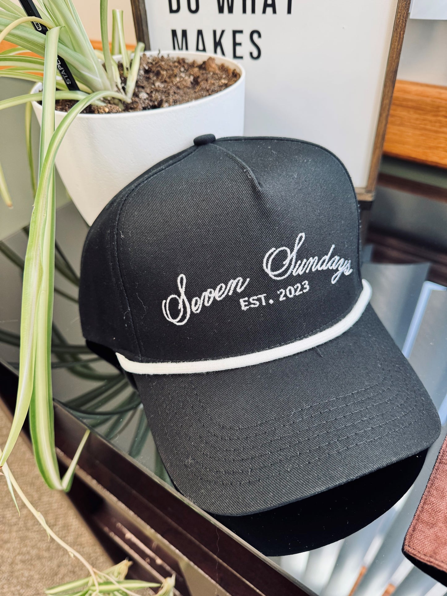 Seven Sundays Trucker Hat - Black w/ White Roping