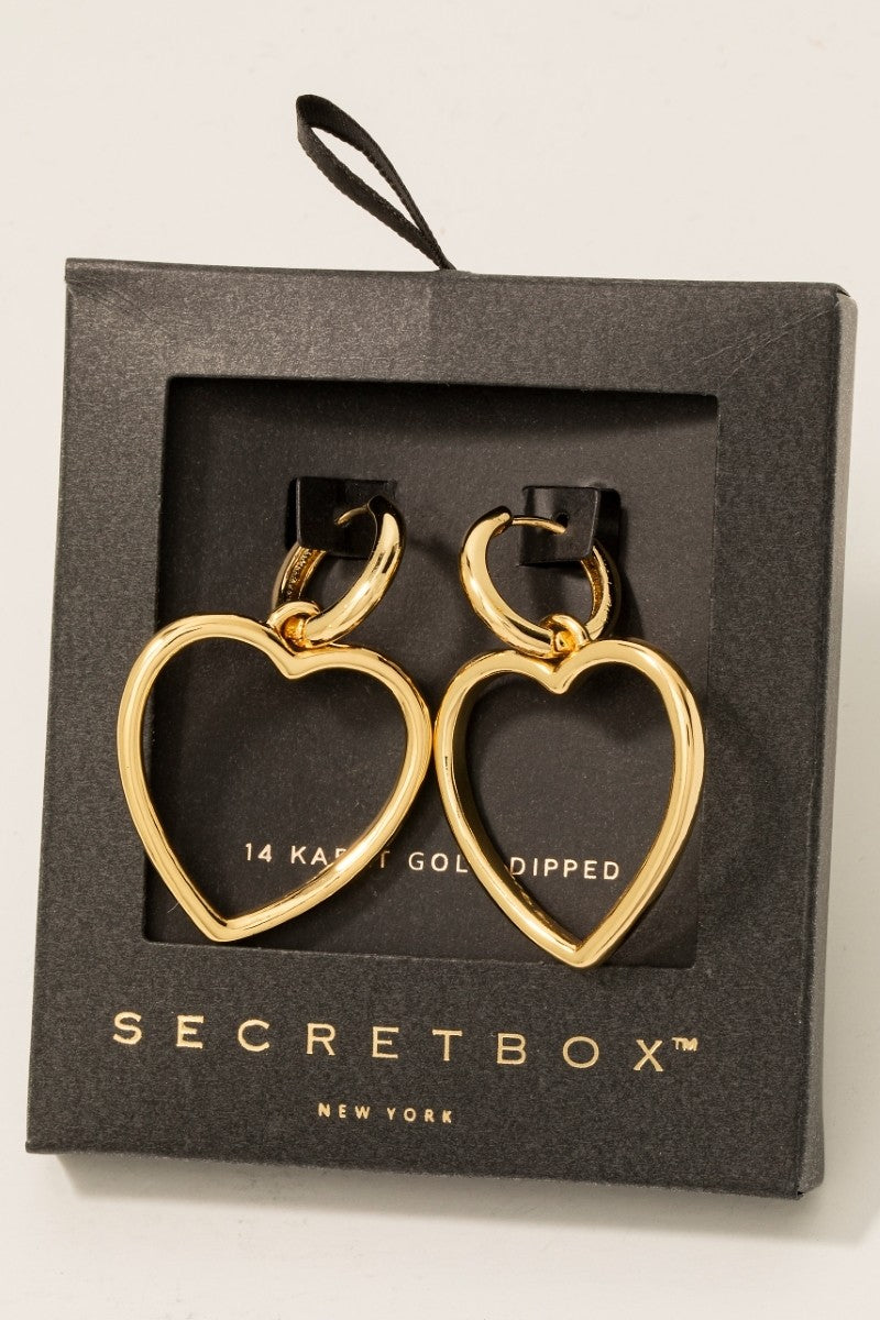 Large Heart Charm Hoop Earrings - Gold Dipped