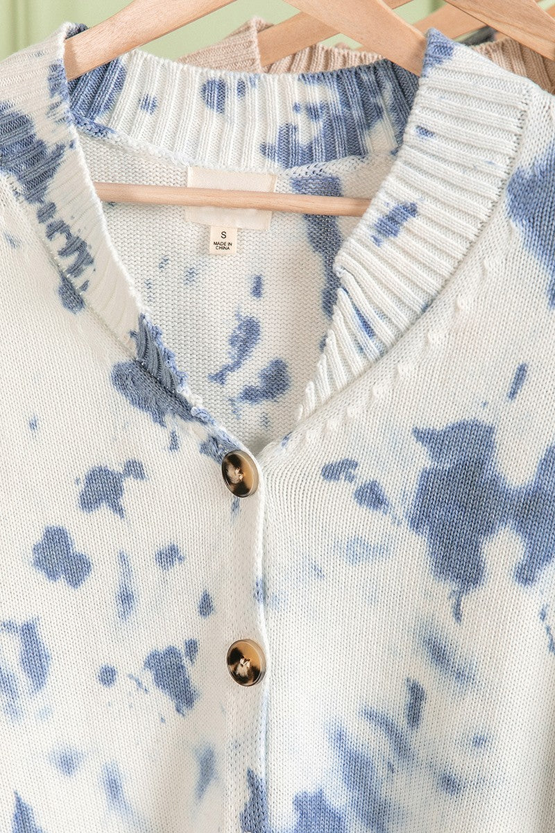 Vintage Tie Dye Bomber Collared Knit Cardigan