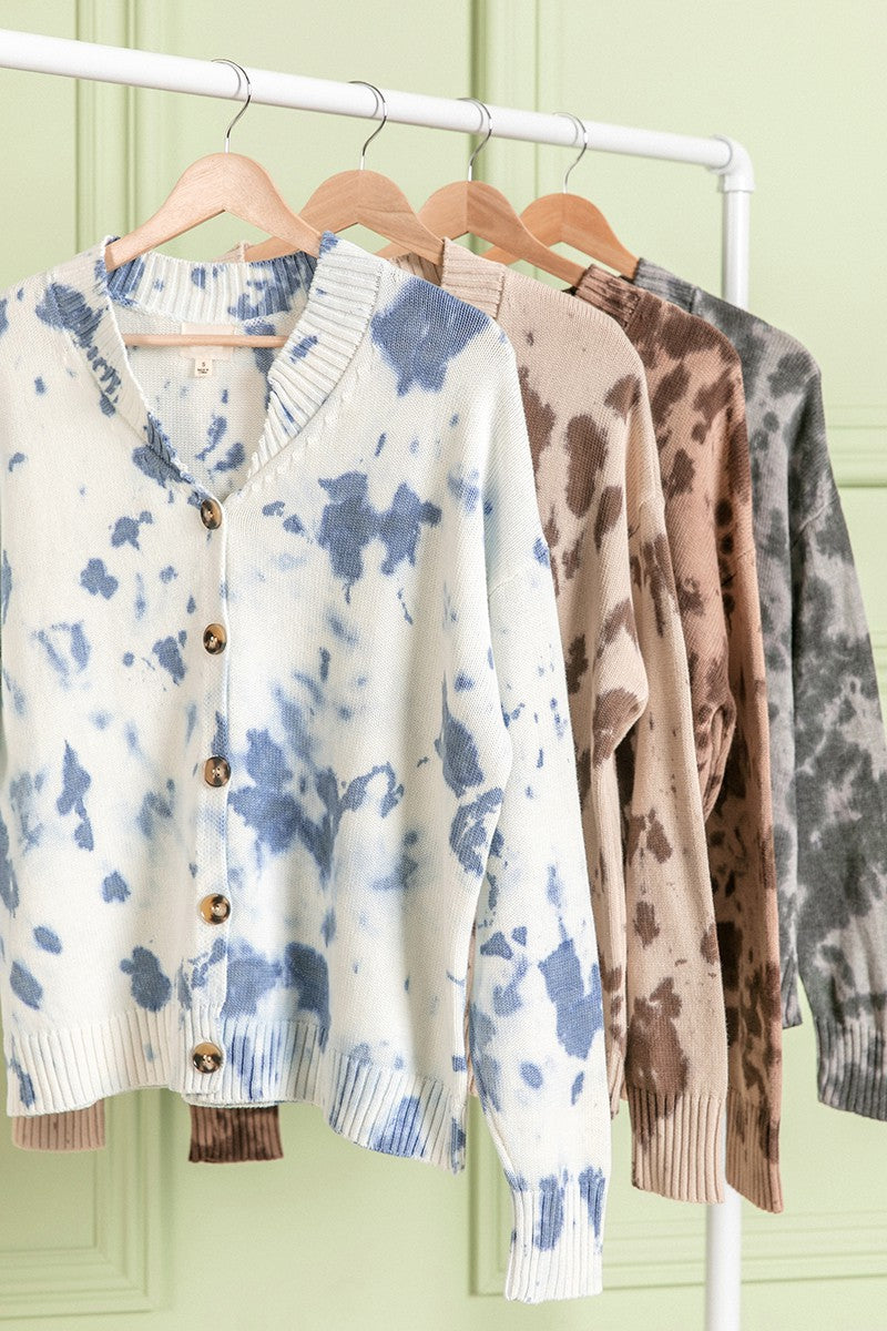 Vintage Tie Dye Bomber Collared Knit Cardigan