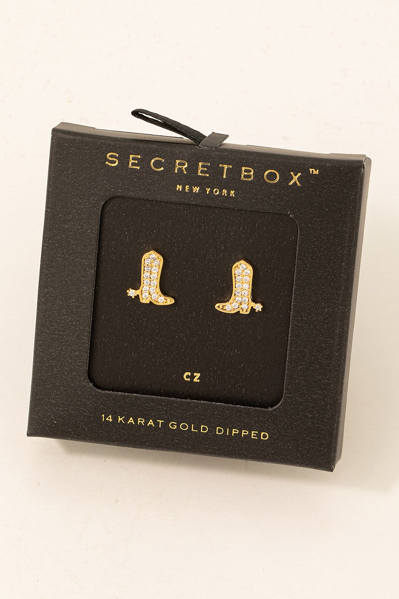 Studded Cowboy boot CZ Pave Earrings