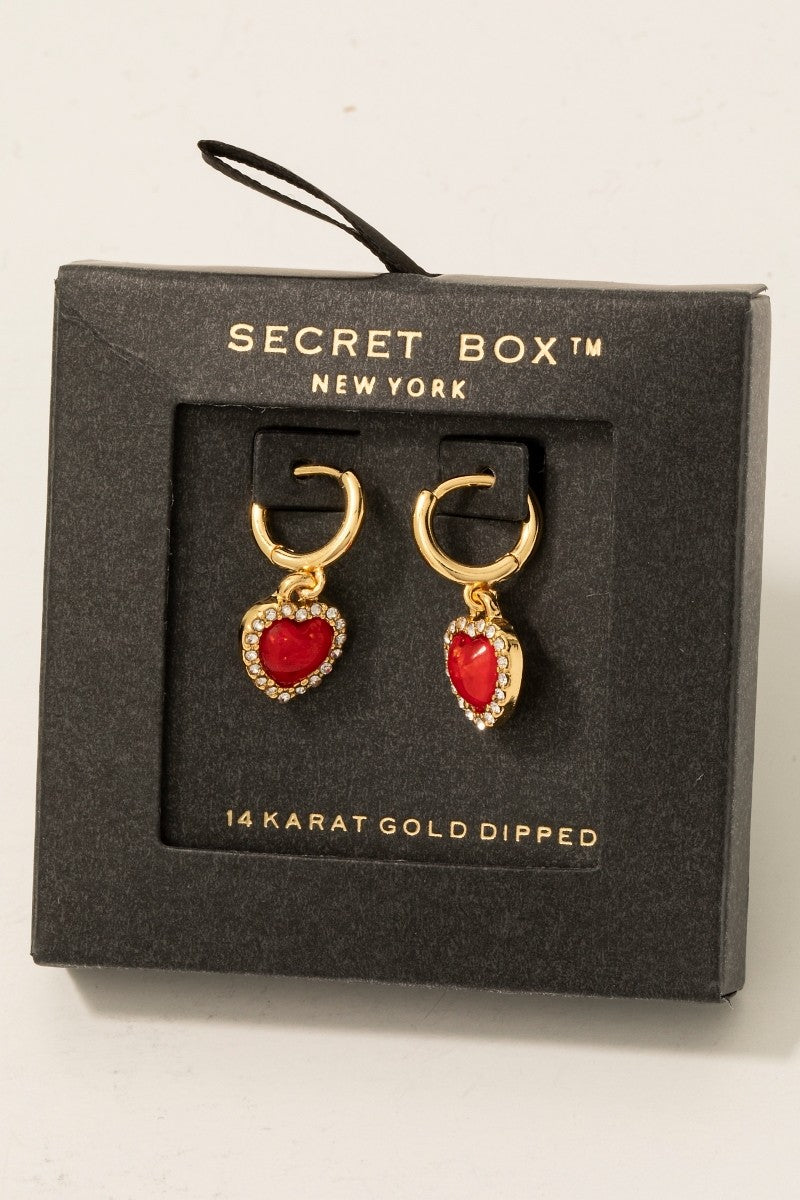 Halo Heart Charm Hoop Earrings