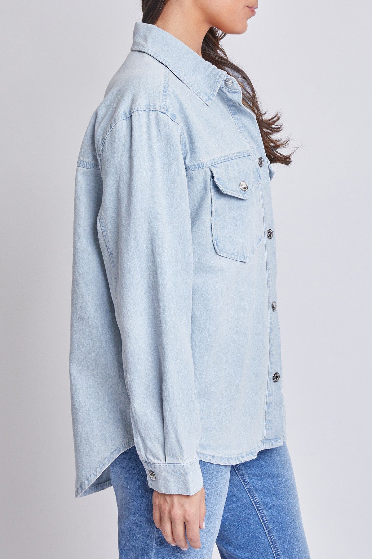 Missy Denim Shacket with Flap Pockets