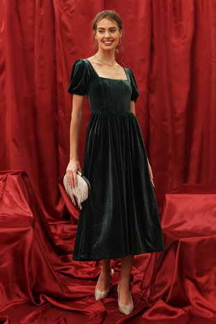 Midnight Corset Black Velvet Dress